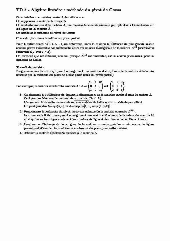 TD 3 - Algèbre linéaire : méthode du pivot de Gauss