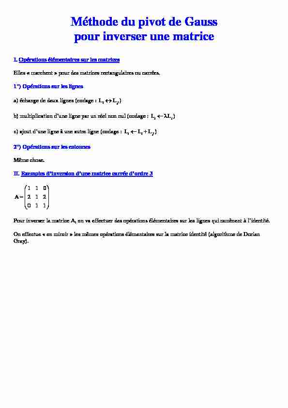 Méthode du pivot de Gauss pour inverser une matrice