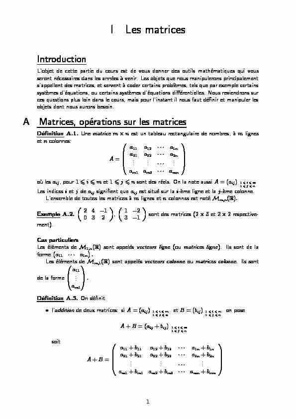 [PDF] I Les matrices