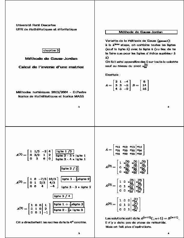 [PDF] Méthode de Gauss-Jordan Calcul de linverse dune matrice