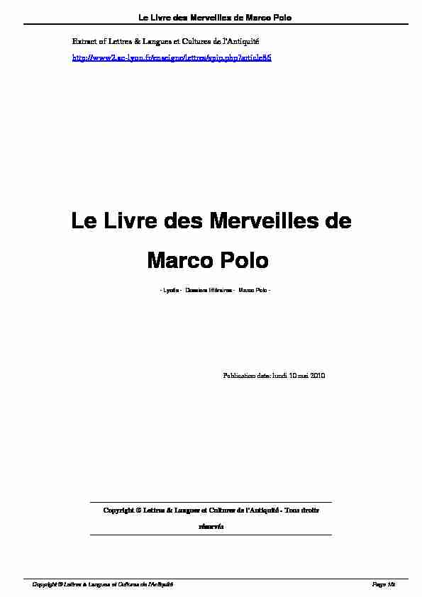 [PDF] Le Livre des Merveilles de Marco Polo - Lettres & Langues et