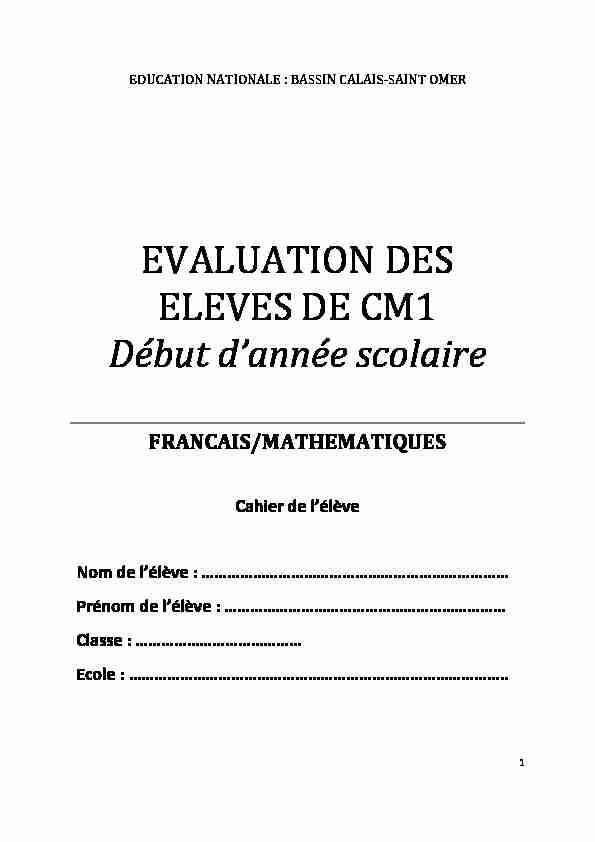 [PDF] Evaluation diagnostique élève CM1 2010 - IEN - Calais 1