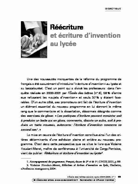 [PDF] Réécriture et écriture dinvention au lycée - LEcole des Lettres