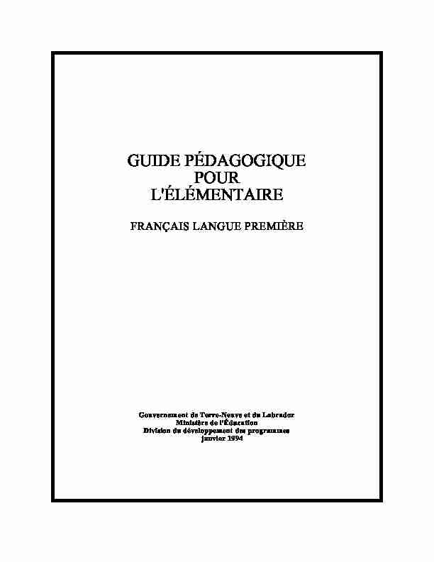 [PDF] GUIDE PÉDAGOGIQUE POUR LÉLÉMENTAIRE - Government of