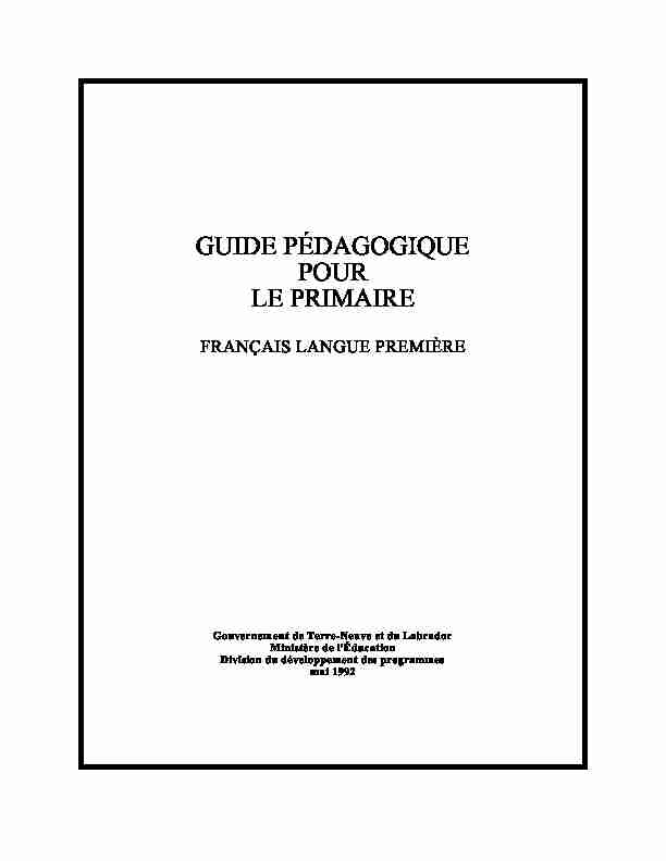 [PDF] GUIDE PÉDAGOGIQUE POUR LE PRIMAIRE