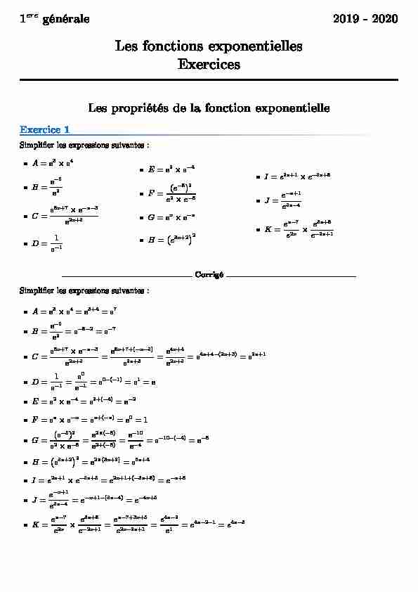 Les fonctions exponentielles Exercices
