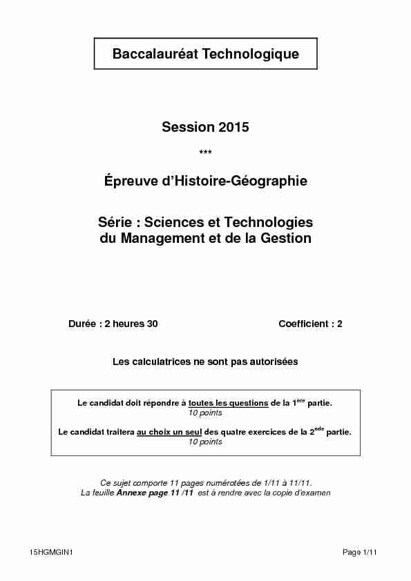 Épreuve d’Histoire-Géographie Série : Sciences et