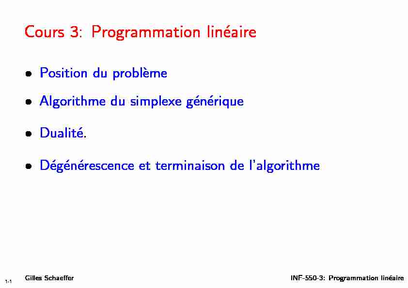Cours 3: Programmation linéaire