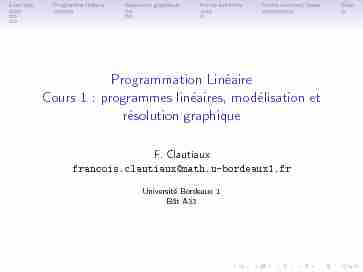 Programmation Lin aire Cours 1 : programmes lin aires, mod