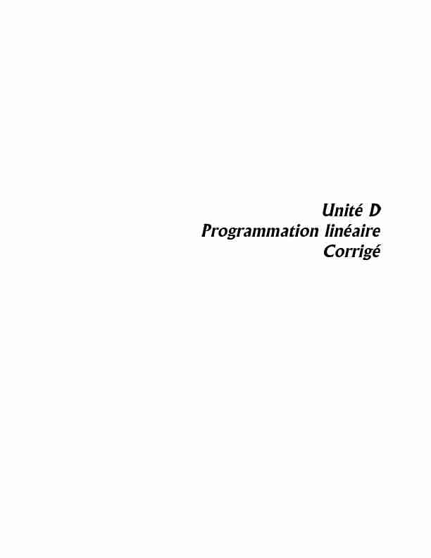Unité D Programmation linéaire Corrigé