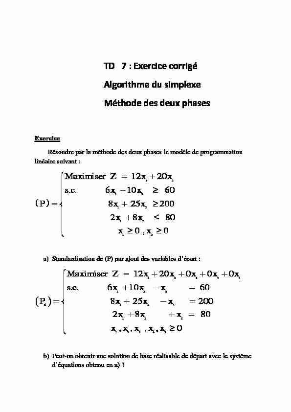 Searches related to recherche opérationnelle simplexe exercices corrigés PDF