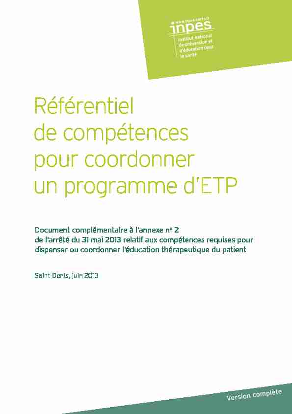 Référentiel de compétences pour coordonner un programme dETP