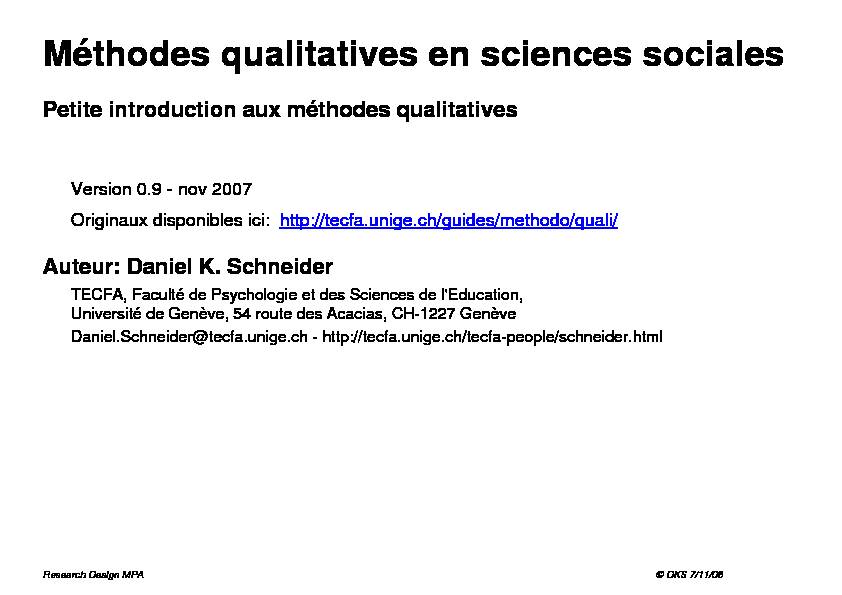 Méthodes qualitatives en sciences sociales - UNIGE