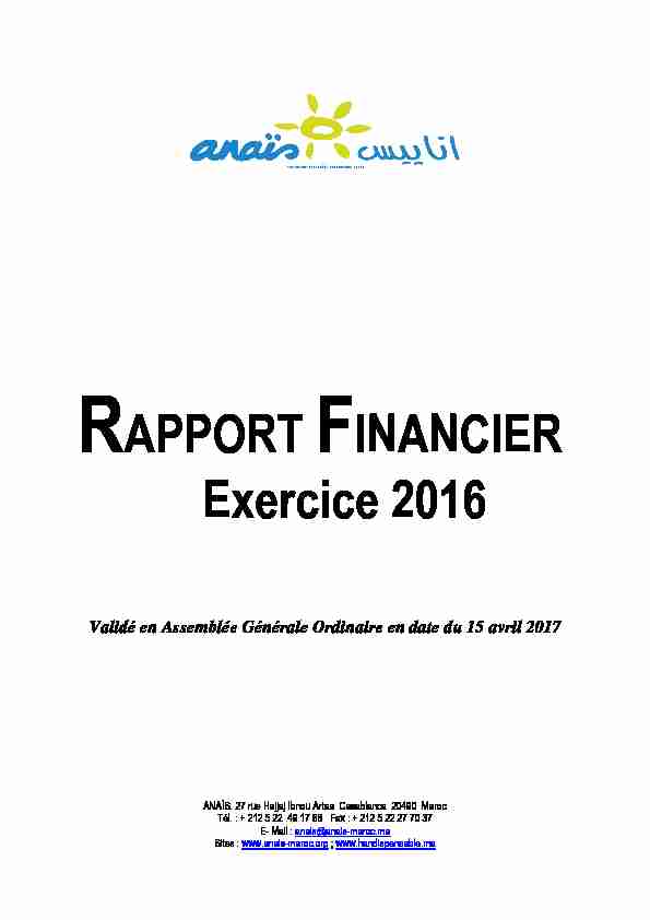 [PDF] RAPPORT FINANCIER Exercice 2016 - Anais Maroc