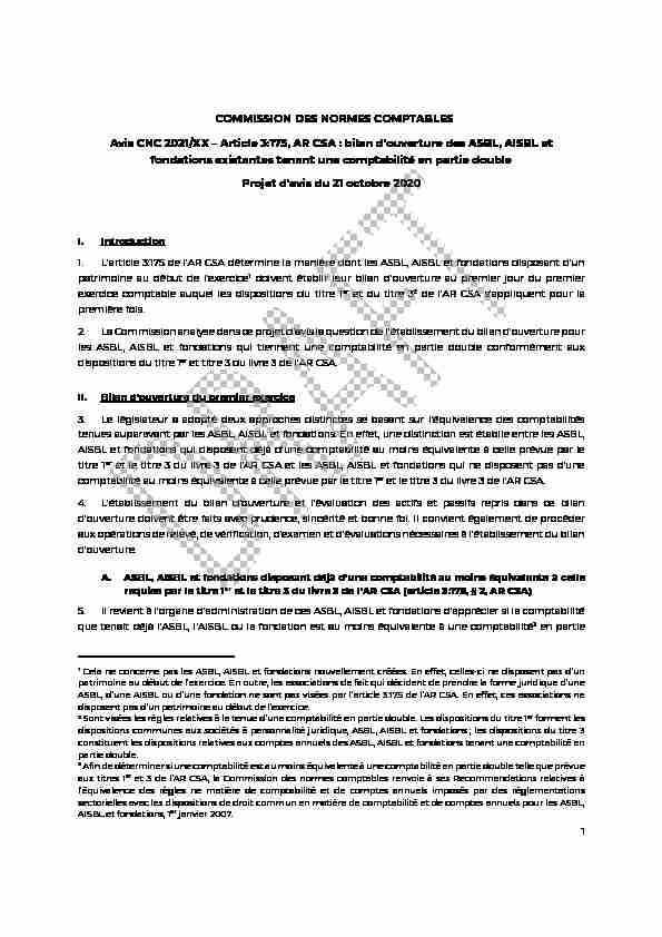 COMMISSION DES NORMES COMPTABLES Avis CNC 2021/XX