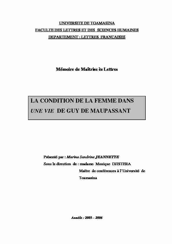 [PDF] LA CONDITION DE LA FEMME DANS UNE VIE DE GUY DE