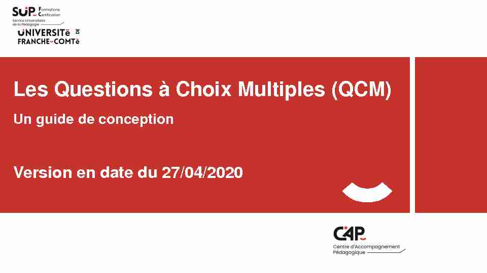 Les Questions à Choix Multiples (QCM) - Un guide de conception