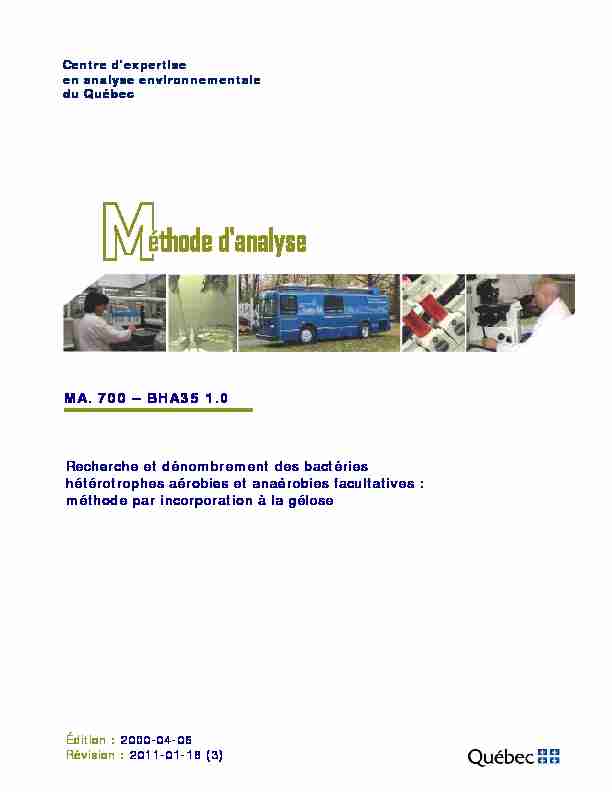 MA. 700 – BHA35 1.0 Recherche et dénombrement des bactéries