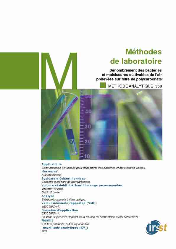 [PDF] Méthode 368 - Dénombrement des bactéries et moisissures  - IRSST