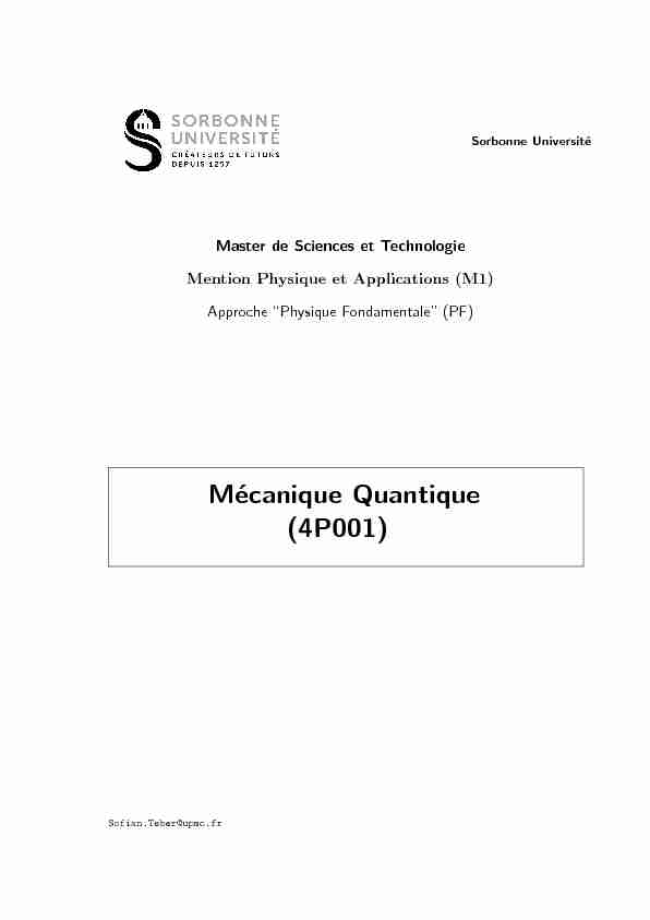 [PDF] Mecanique Quantique - Laboratoire de Physique Théorique et