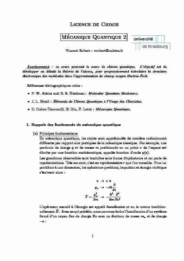 Licence de Chimie Mécanique Quantique 2