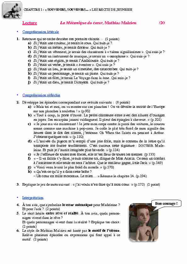 [PDF] Lecture La Mécanique du cœur Mathias Malzieu /20