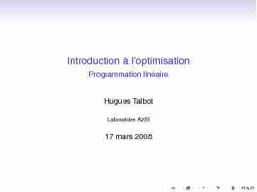 Introduction ? l optimisation - Programmation linéaire