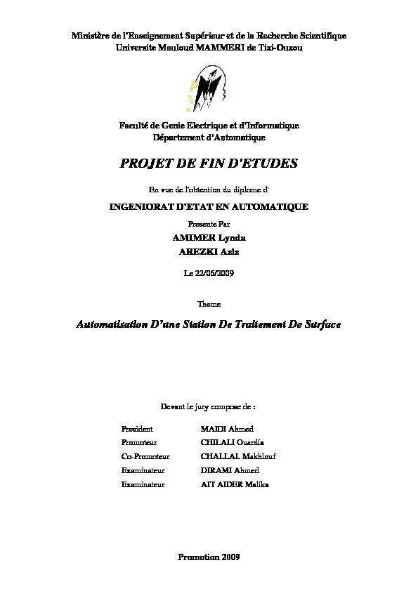 [PDF] PROJET DE FIN DETUDES - UMMTO