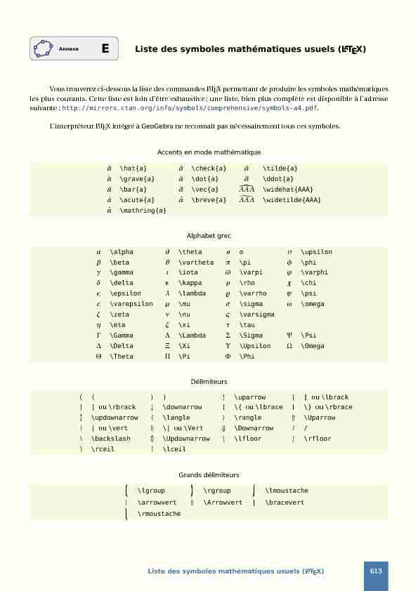 [PDF] Liste des symboles mathématiques usuels (LATEX) - IREM TICE