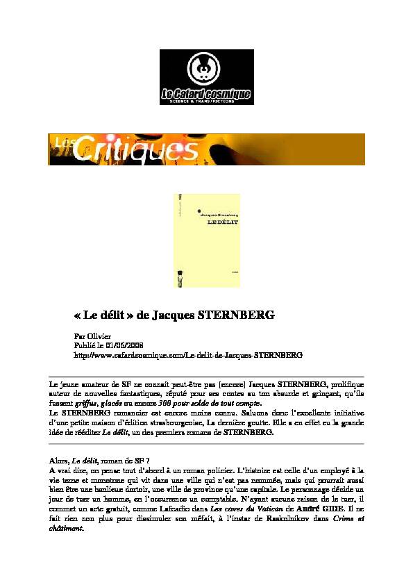 « Le délit » de Jacques STERNBERG - Editions La Dernière
