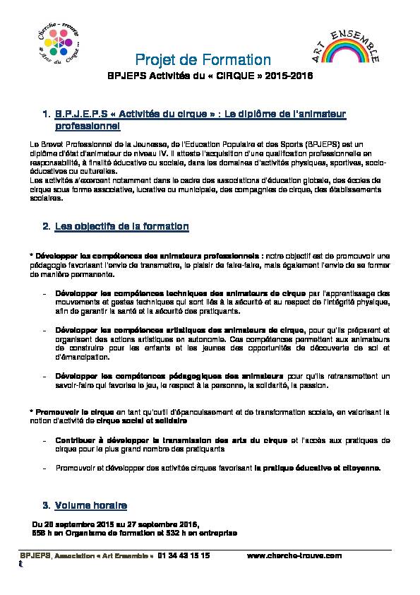 [PDF] Projet de Formation - BPJEPS Activités du cirque