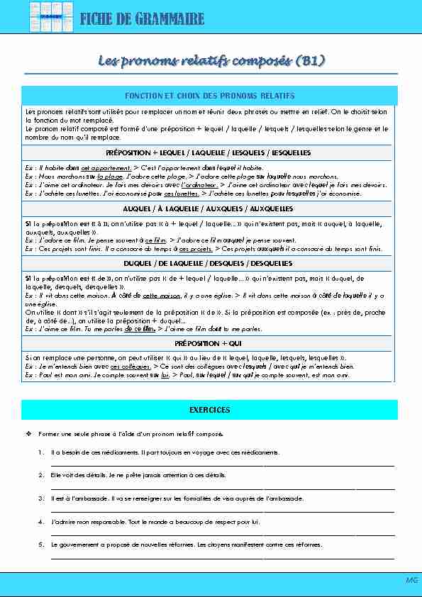 [PDF] Les pronoms relatifs composés (B1) - FICHE DE GRAMMAIRE