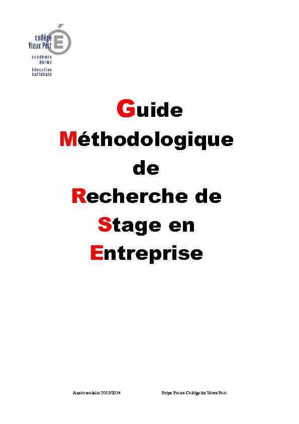 Guide Méthodologique de Recherche de Stage en Entreprise