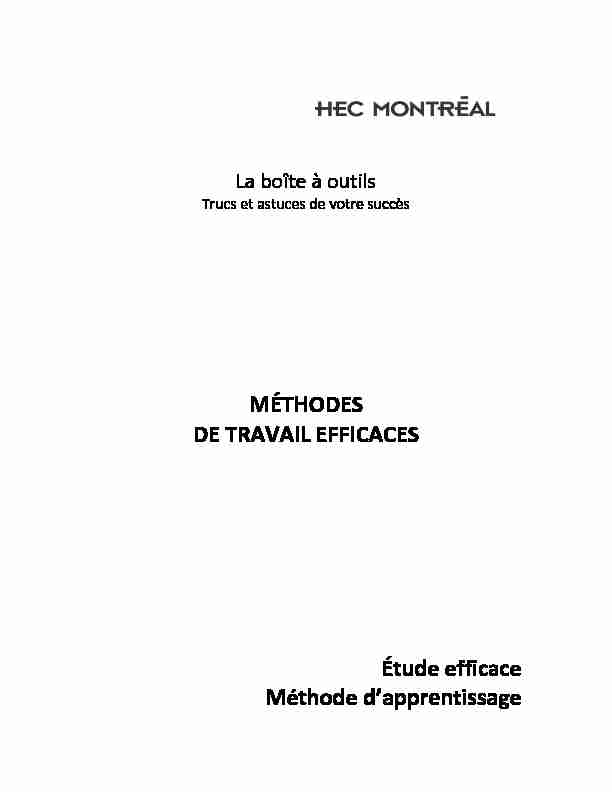 MÉTHODES DE TRAVAIL EFFICACES - HEC Montréal