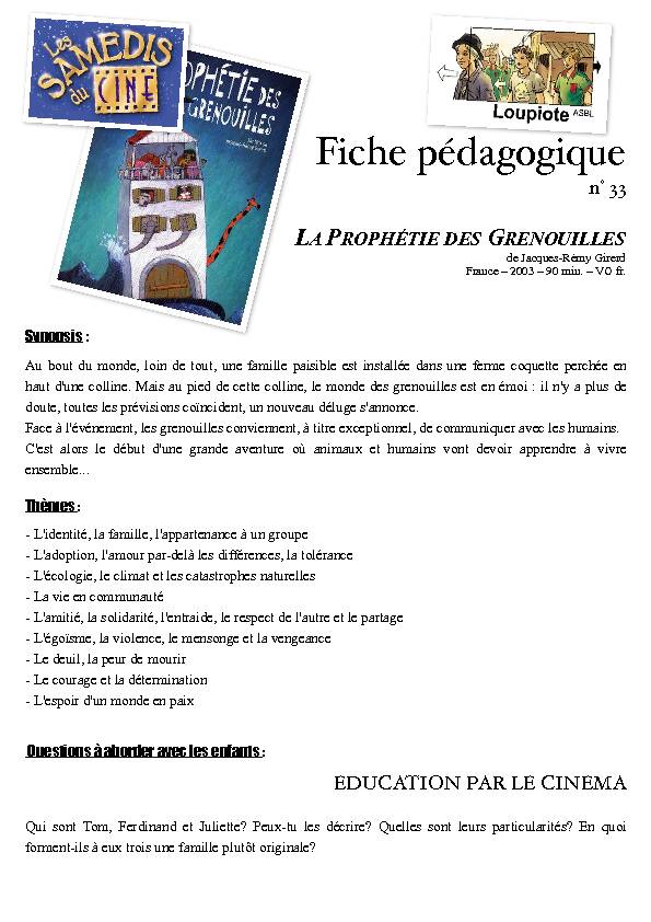 [PDF] LA PROPHÉTIE DES GRENOUILLES - Fiche pédagogique