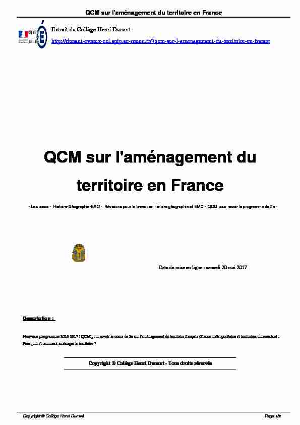 QCM sur laménagement du territoire en France