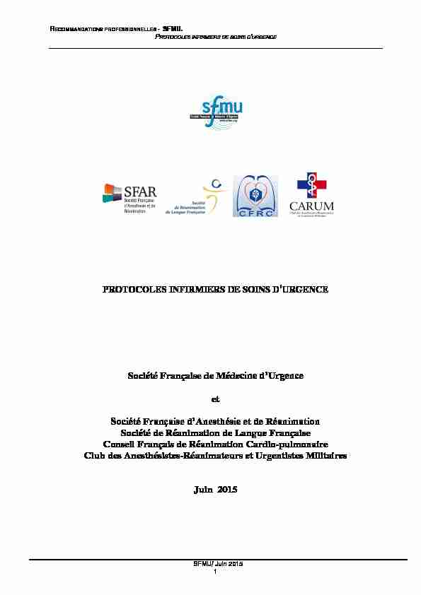 [PDF] Protocoles infirmiers de soins d urgence - PISU 2015 - SFMU