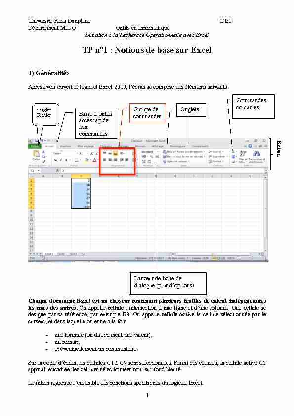 [PDF] TP n°1 : Notions de base sur Excel - LAMSADE - Université Paris