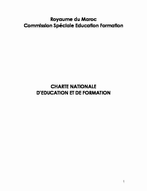 Royaume du Maroc Commission Spéciale Education Formation