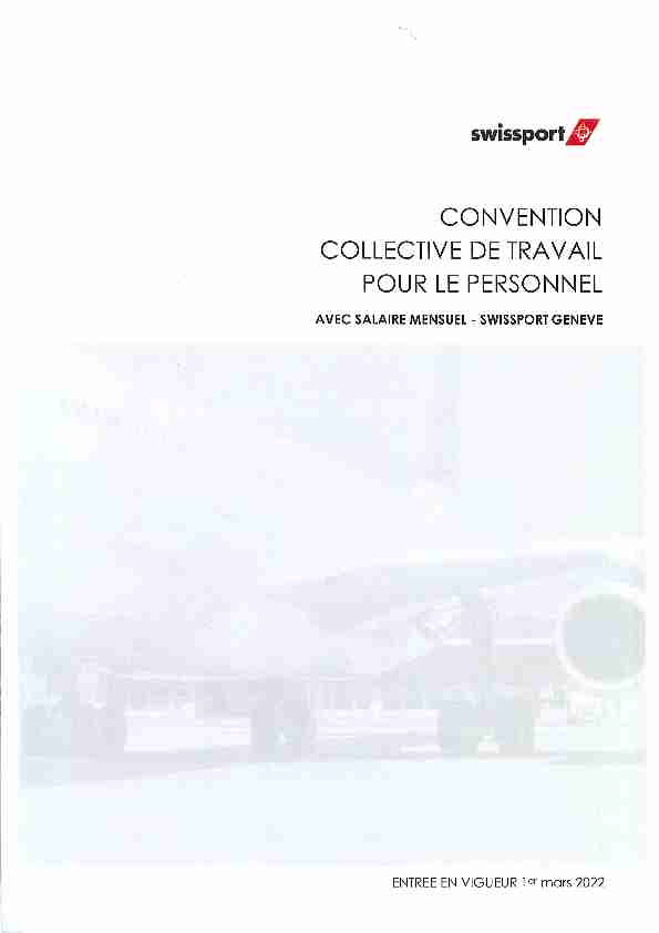 CONVENTION COLLECTIVE DE TRAVAIL POUR LE PERSONNEL