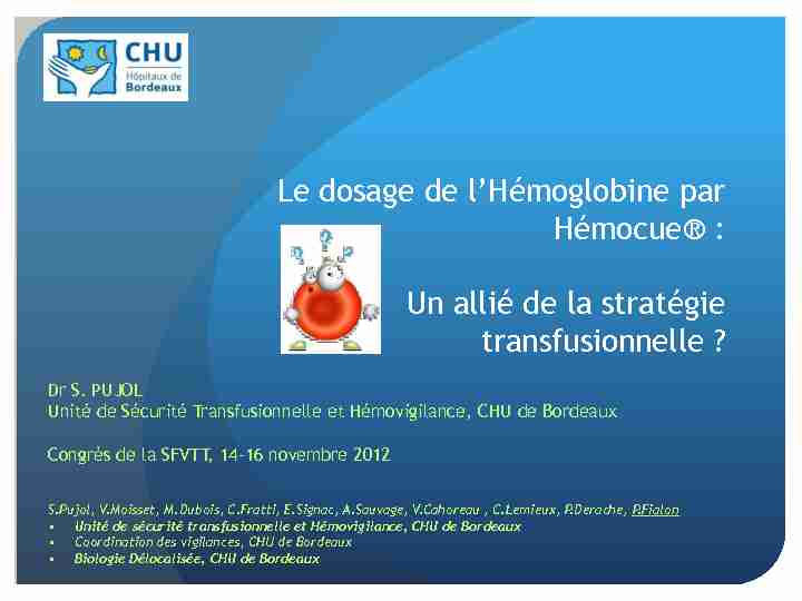 Le dosage de lHémoglobine par Hémocue® : Un allié de la