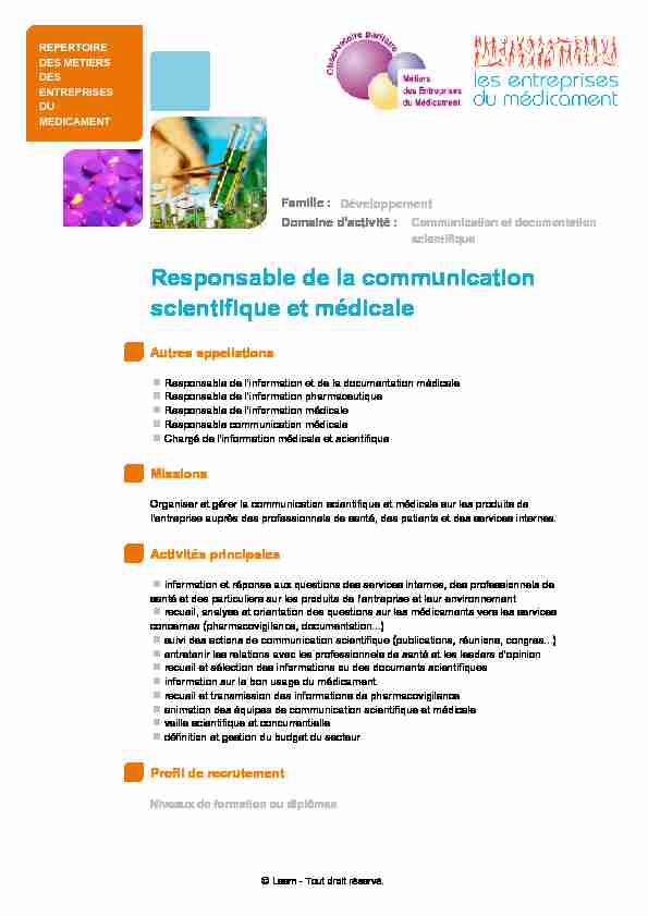 [PDF] Responsable de la communication scientifique et médicale - Leem