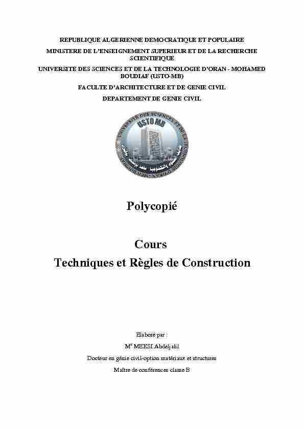 [PDF] Polycopié Cours Techniques et Règles de Construction - univ-ustodz