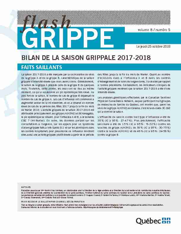 BILAN DE LA SAISON GRIPPALE 2017-2018