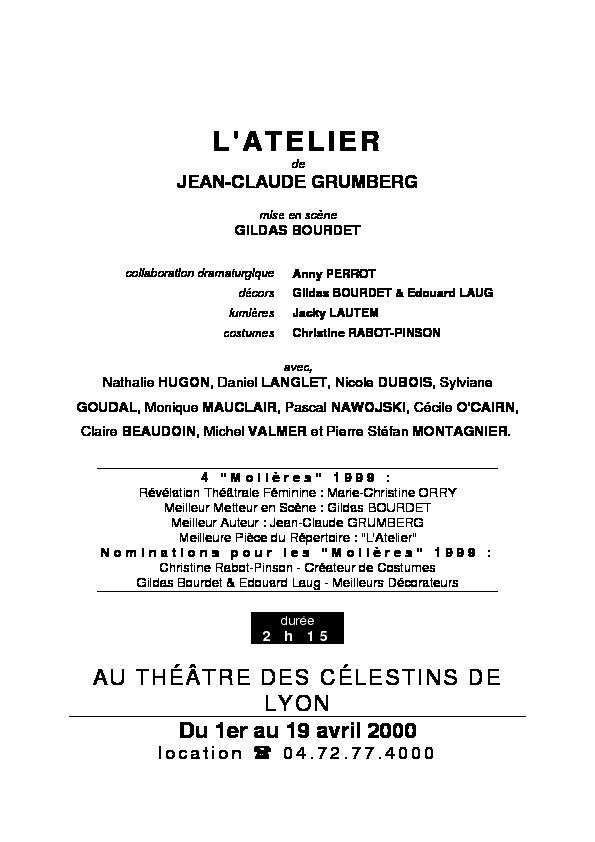 [PDF] latelier - jean-claude grumberg - Théâtre des Célestins