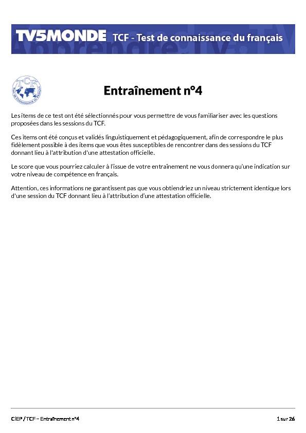 [PDF] CIEP / TCF – Entraînement n°4 - TV5MONDE
