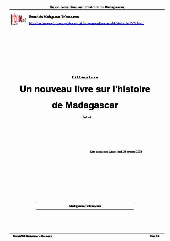 Un nouveau livre sur lhistoire de Madagascar