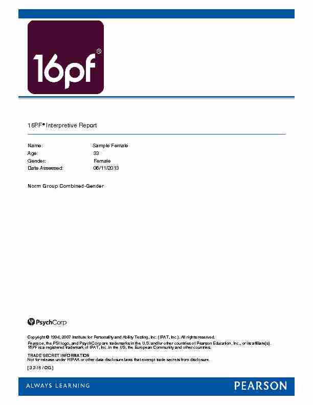 [PDF] 16PF Interpretive Report Sample - Professional Assessments