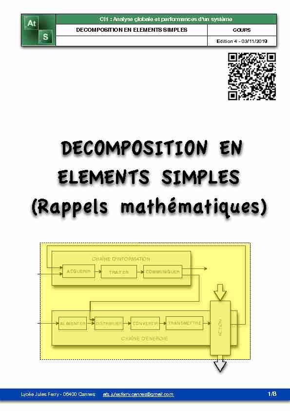 DECOMPOSITION EN ELEMENTS SIMPLES (Rappels