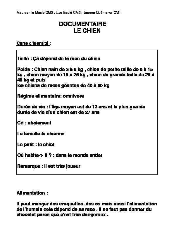[PDF] DOCUMENTAIRE LE CHIEN